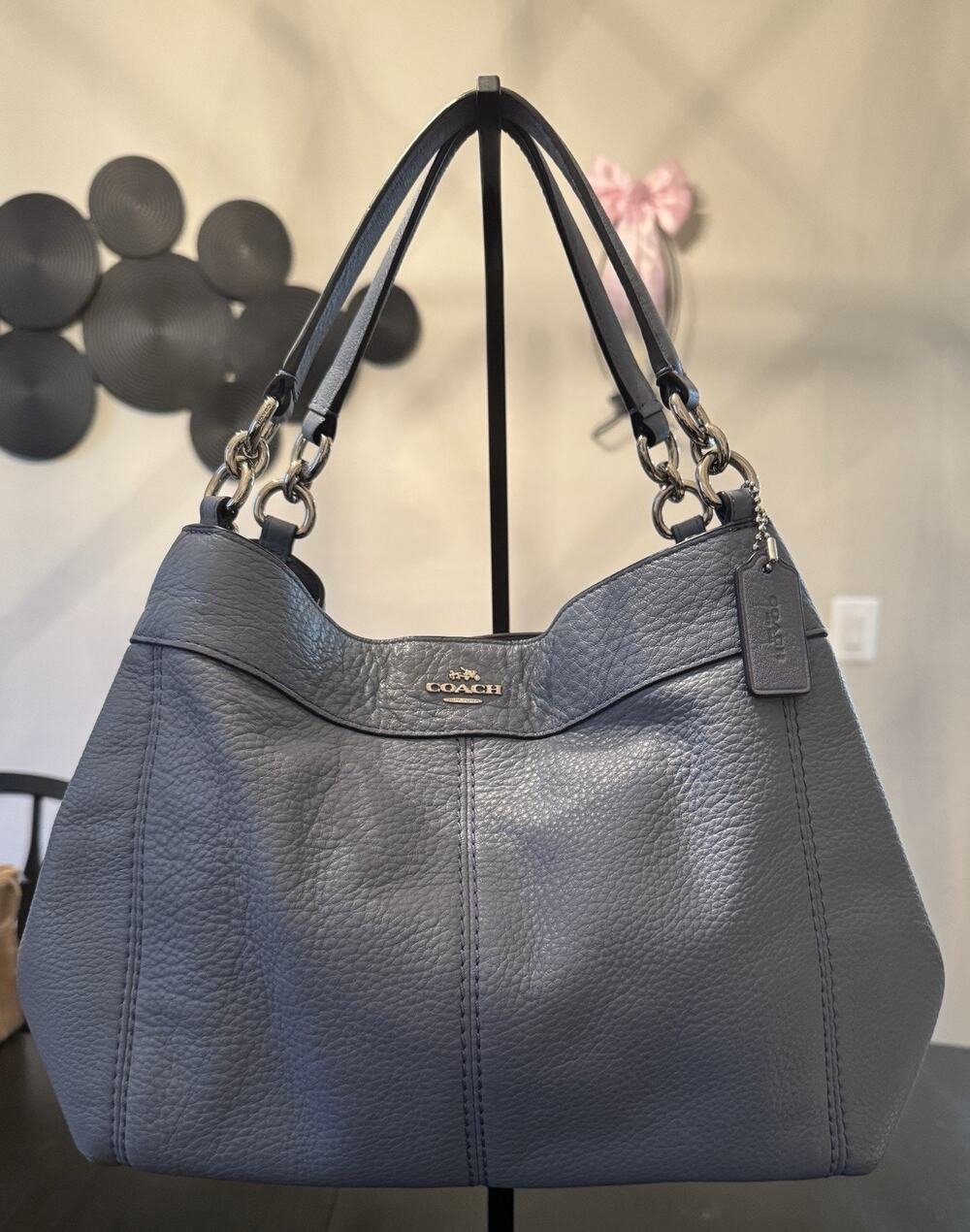 Coach Small Lexy Shoulder Bag In Blue Pebbled Leather